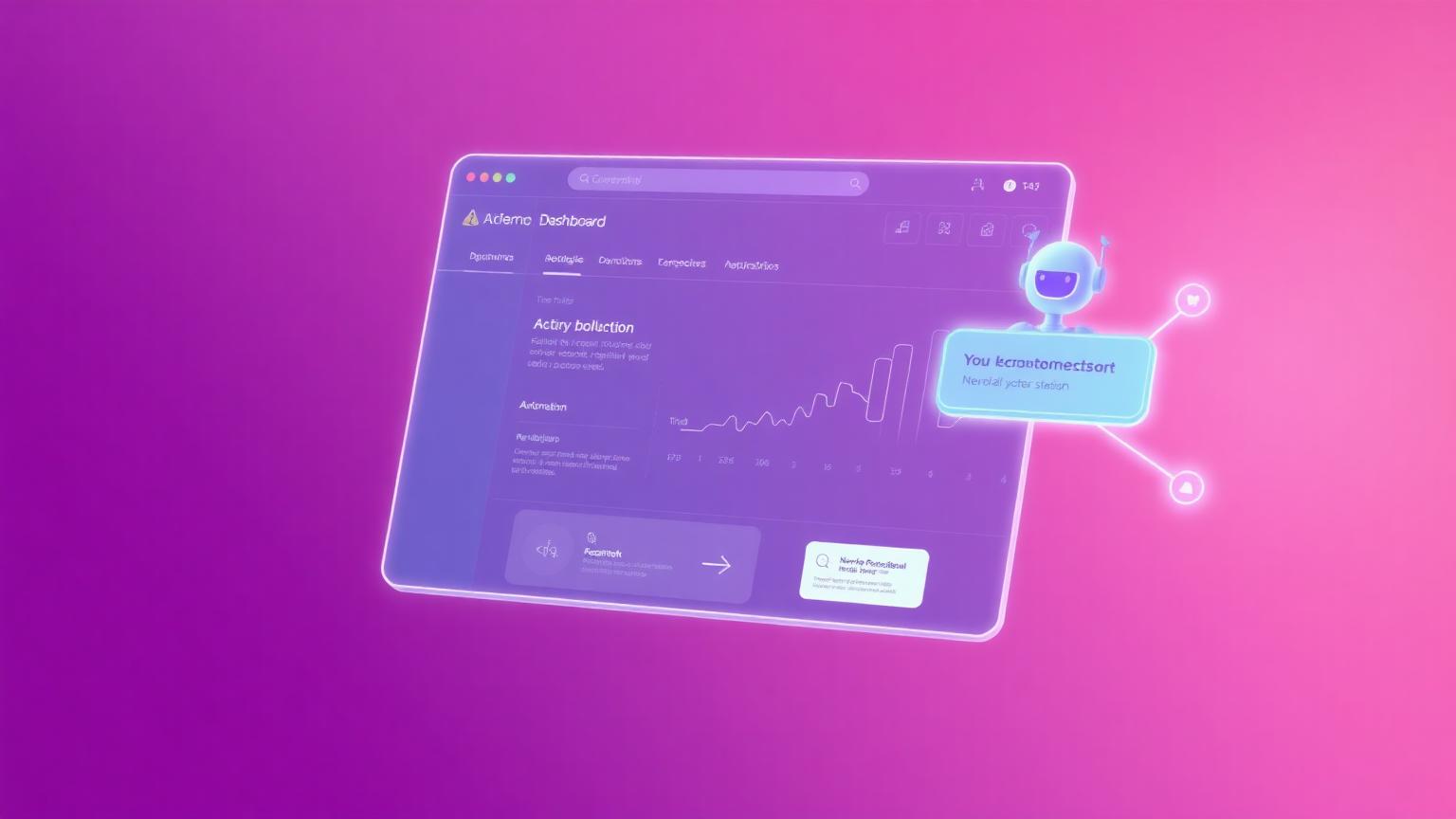 AI chatbot panel beside a modern business website dashboard with automation flow