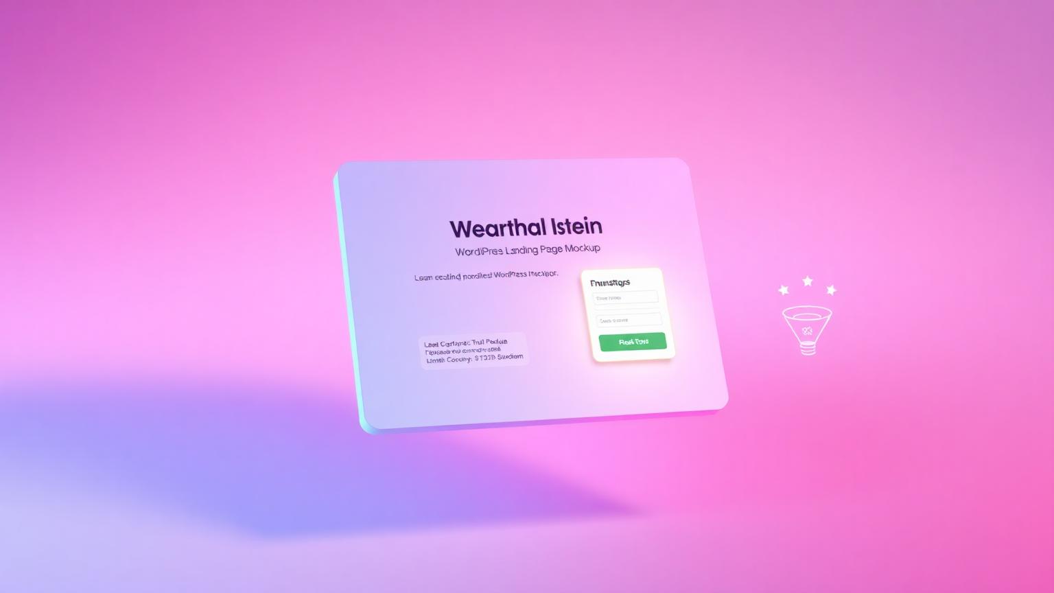 WordPress landing page mockup with CTA, lead form and trust badges