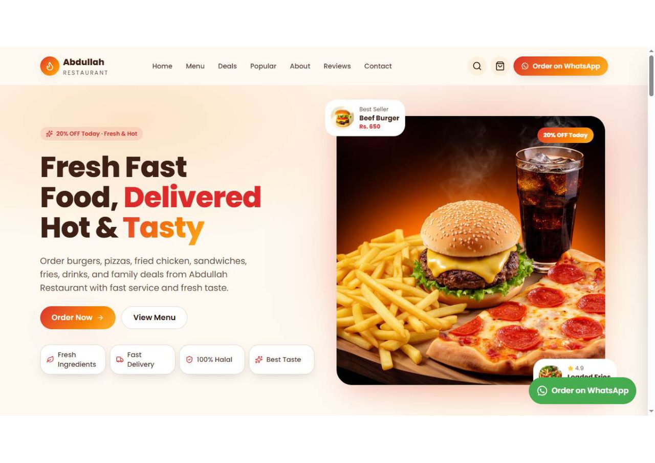 Abdullah Restaurant — Fast Food PWA Landing preview