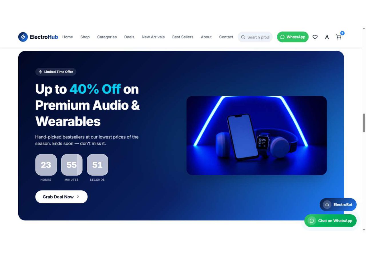Bestsellers handpicked product grid with discount badges and add-to-cart buttons